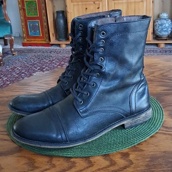 Steve Madden Black Leather  Grunge Goth Combat Trek Boots Size 11 - Picture 13 of 13